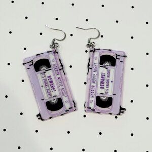 Purple VHS Scary Movie Earrings Scary Movie Horror Fight Night Stainless Hooks